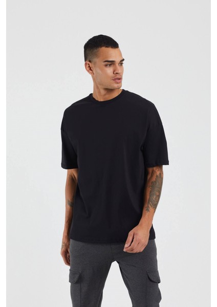 Ünisex Oversize Siyah Düz Renk T-Shirt