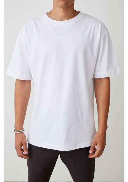 Ünisex Oversize Beyaz Düz Renk T-Shirt