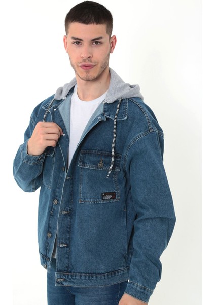 Erkek Mavi Kapüşonlu Çıkarılabilir Kapüşonlu Oversize Kot Ceket fiyatları