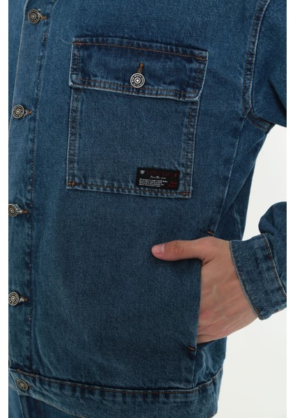 Erkek Mavi Kapüşonlu Çıkarılabilir Kapüşonlu Oversize Kot Ceket indirimleri