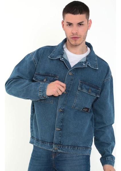 Erkek Mavi Kapüşonlu Çıkarılabilir Kapüşonlu Oversize Kot Ceket fırsatları