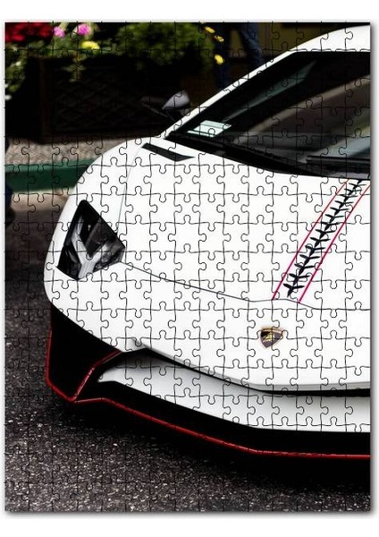 Beyaz Lamborghini Ön Detay 120 Parça Puzzle Yapboz Mdf (Ahşap)