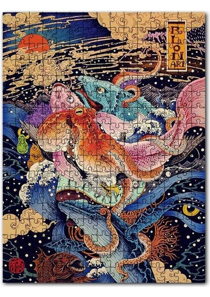 Ahtapot ve Deniz Canlıları Illüstrasyon 500 Parça Puzzle Yapboz Mdf (Ahşap)