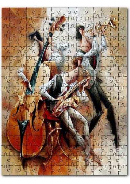 Çello Saksofon ve Trompet Çalan Müzisyenler 120 Parça Puzzle Yapboz Mdf (Ahşap)