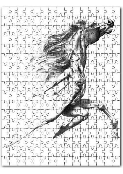 Kadın At Gri Ton Görsel 255 Parça Puzzle Yapboz Mdf (Ahşap)