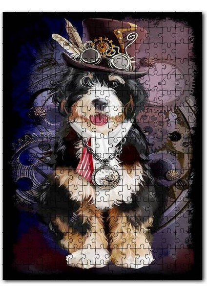 Madalyonlu Şapkalı Gözlüklü Sevimli Köpek 120 Parça Puzzle Yapboz Mdf (Ahşap)