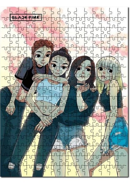 Black Pink Kore Pop Grubu Anime Çizim 255 Parça Puzzle Yapboz Mdf (Ahşap)