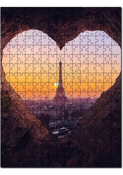 Kalp Şeklindeki Pencereden Eyfel Kulesi 120 Parça Puzzle Yapboz Mdf (Ahşap)