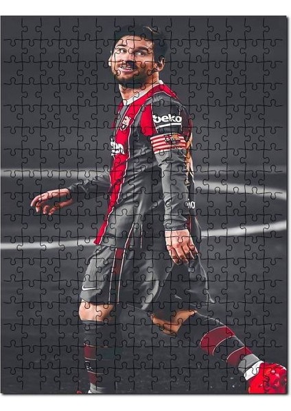 Kırmızı Siyah Barcelona Formalı Messi 120 Parça Puzzle Yapboz Mdf (Ahşap)