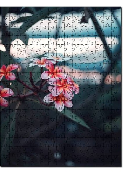 Pembe Plumeria Çiçekleri Flu Arkaplan 1000 Parça Puzzle Yapboz Mdf (Ahşap)