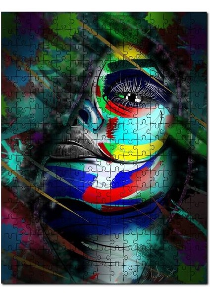 Rengarenk Boyalı Kadın Yüzü Illüstrasyon 120 Parça Puzzle Yapboz Mdf (Ahşap)