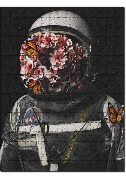 Çiçek Yüzlü Astronot Görseli. Sanat 120 Parça Puzzle Yapboz Mdf (Ahşap)
