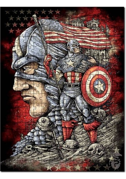 Ilütirasyon Kaptan Amerika 120 Parça Puzzle Yapboz Mdf (Ahşap)