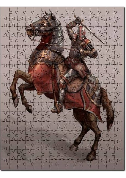 At Sırtında Şaha Kalkmış Şövalye 120 Parça Puzzle Yapboz Mdf (Ahşap)