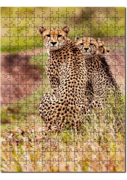 Doğada Çita Ailesi Görseli 120 Parça Puzzle Yapboz Mdf (Ahşap)