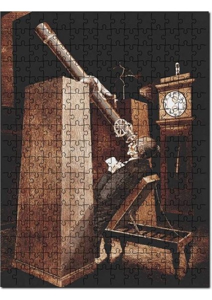 Geçmiş Teleskop Gökbilimci Görseli 120 Parça Puzzle Yapboz Mdf (Ahşap)