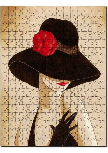 Kırmızı Gelincik Çiçekli Şapkalı Kadın 1000 Parça Puzzle Yapboz Mdf (Ahşap)