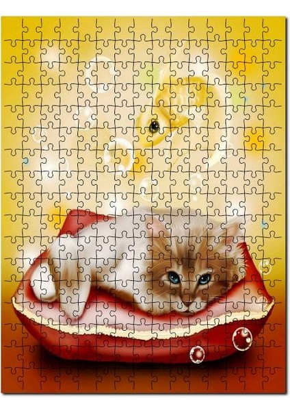Kırmızı Minderde Balık Hayelli Kesi Görseli 500 Parça Puzzle Yapboz Mdf (Ahşap)