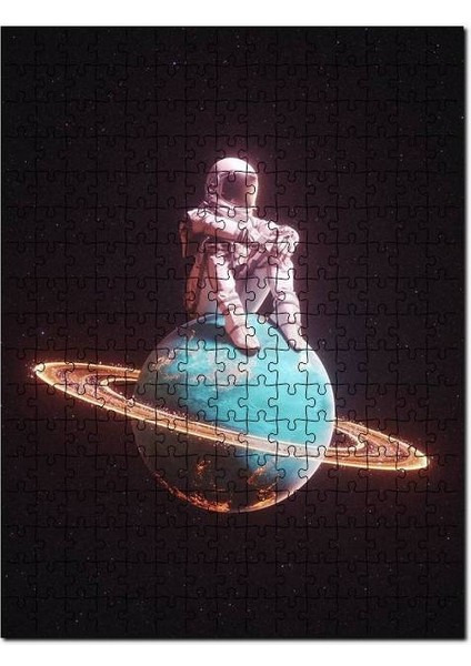 Satürn Sıkışmış Astronot Fantastik Görsel 120 Parça Puzzle Yapboz Mdf (Ahşap)