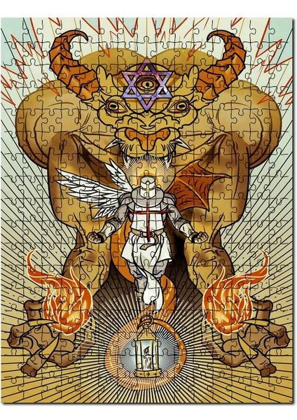 Ilütirasyon Üç Gözlü Canavar Melek Şovalye 1000 Parça Puzzle Yapboz Mdf (Ahşap)