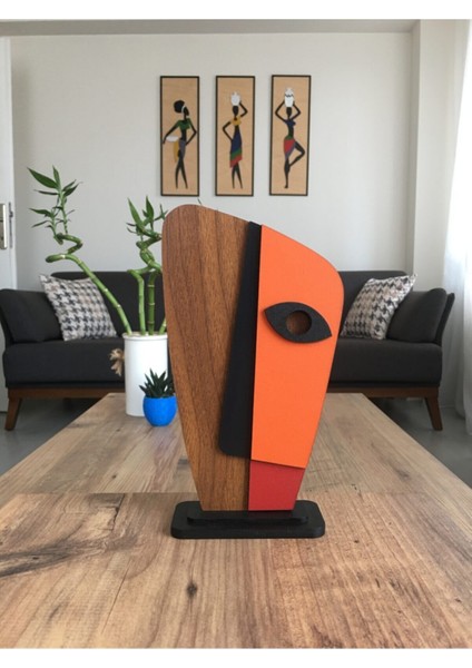 Amorf Design Ahşap Desenli Turuncu Maske Biblo