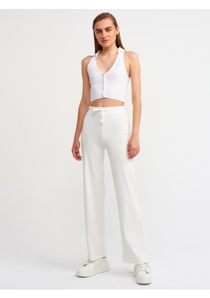 30128 Polo Yakalı Crop Top-Beyaz