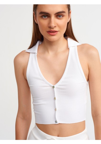 30128 Polo Yakalı Crop Top-Beyaz fırsatları