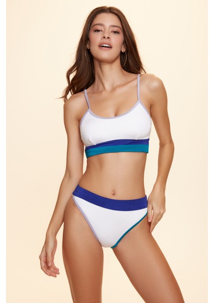 Ashley Parçalı Yüksek Bel Bikini Tek Alt Beyaz 229215