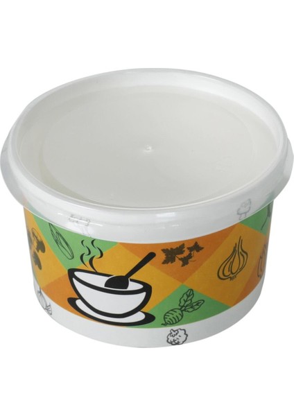 500 Adet Kapaklı Baskılı Karton Çorba Kasesi -16OZ