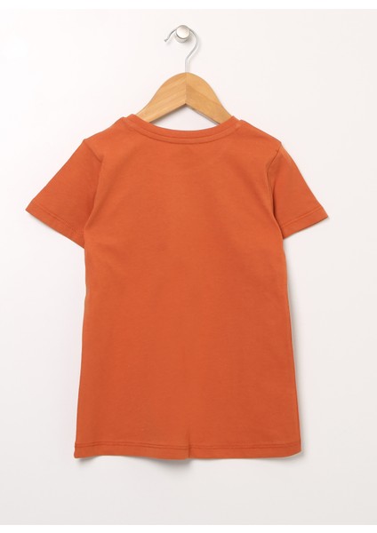 222 Lcg 242003 Pumpkın Turuncu Bisiklet Yaka Normal Kalıp Baskılı Kız Çocuk T-Shirt fiyatları