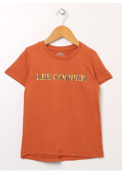 222 Lcg 242003 Pumpkın Turuncu Bisiklet Yaka Normal Kalıp Baskılı Kız Çocuk T-Shirt