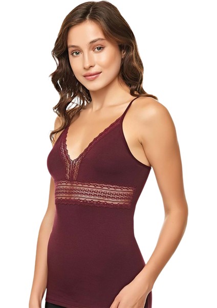 Kadın Dantelli Ip Askılı Modal Atlet 1126 | Bordo