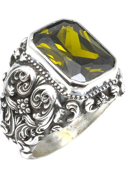 925 Ayar Gümüş Dikdörtgen Zultanit Taşlı Kalemli Erkek Yüzüğü fiyatları