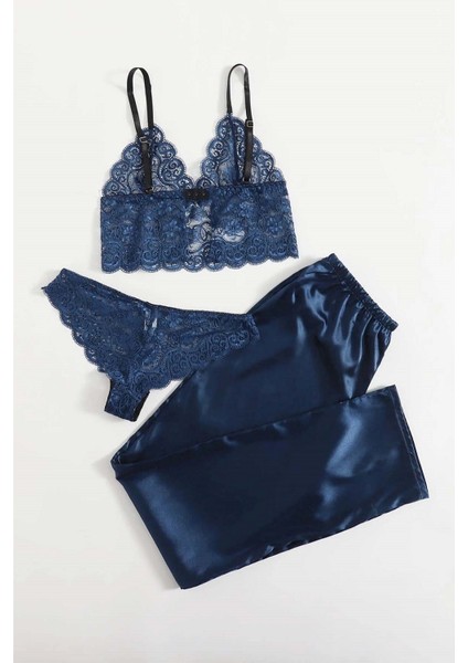 Dantel Sütyen Külot Saten Pijama Alt 3 Lü Takım fiyatları