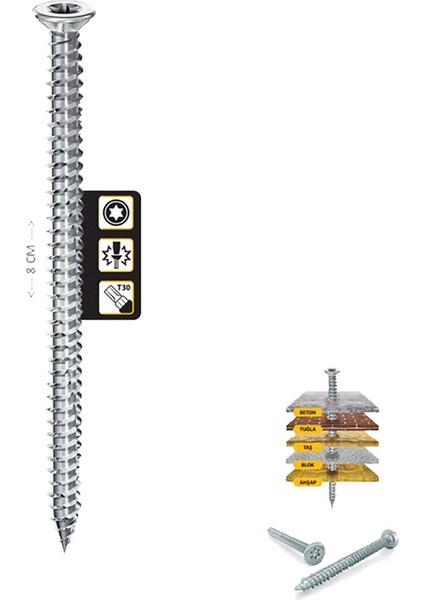 Buldeks Buldex Tork Beton Vidası 7.5 mm * 80 mm (50 Adet)