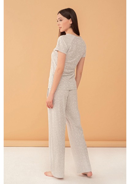 Kadın 4011 Çiçek Jakarlı Patlı Kısa Kol Pijama Takım 21Y fiyatları