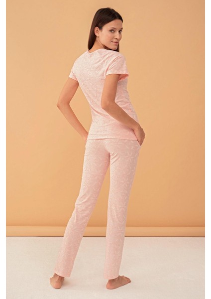 Kadın 4011 Çiçek Jakarlı Patlı Kısa Kol Pijama Takım 21Y modelleri