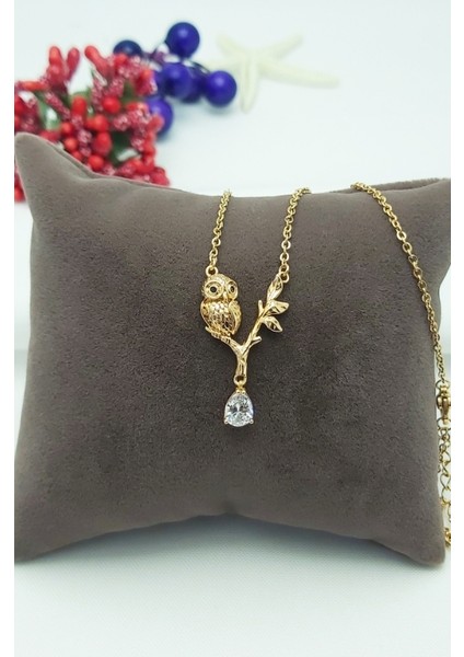 Damla Zirkon Taşlı Baykuş Kolye 45 cm