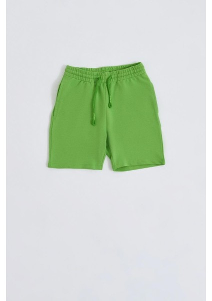 Organik Bağcıklı Erkek Çocuk Bermuda Şort - Yeşil - 6-8