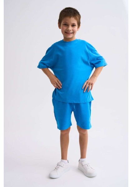 Organik Bağcıklı Erkek Çocuk Bermuda Şort - Mavi - 6-8 indirimleri