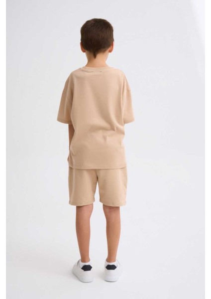 Organik Bağcıklı Erkek Çocuk Bermuda Şort - Bej - 6-8 modelleri
