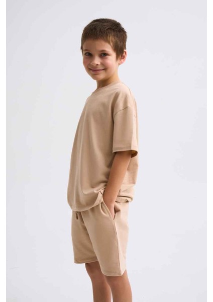 Organik Bağcıklı Erkek Çocuk Bermuda Şort - Bej - 6-8 fırsatları