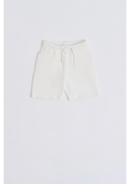 Organik Bağcıklı Erkek Çocuk Bermuda Şort - Ekru - 6-8