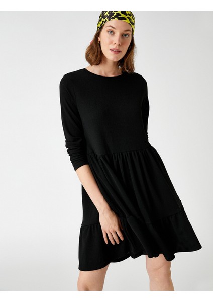 Katlı Mini Elbise Uzun Kollu Bisiklet Yaka fiyatları