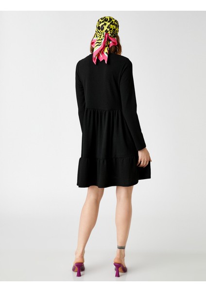 Katlı Mini Elbise Uzun Kollu Bisiklet Yaka fırsatları