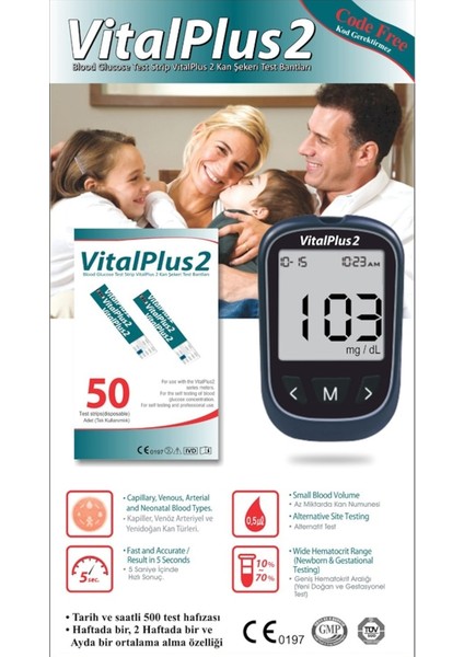 Vital Plus 2 ve 50 Adet Ölçüm Stribi