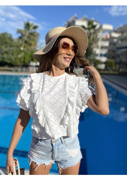 Coree Fırfır Detaylı Crop Bluz