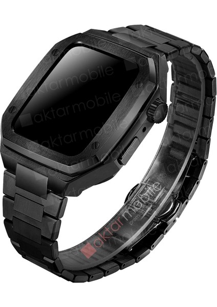 Apple Watch 4 44 mm Uyumlu Luxury Modifikasyon Kiti Hublot Tasarım Paslanmaz Çelik Kasa & Kordon