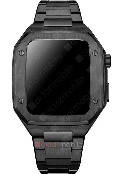 Apple Watch 4 44 mm Uyumlu Luxury Modifikasyon Kiti Hublot Tasarım Paslanmaz Çelik Kasa & Kordon