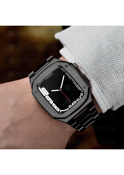Apple Watch Se 44 mm Uyumlu Luxury Modifikasyon Kiti Hublot Tasarım Paslanmaz Çelik Kasa & Kordon indirimleri